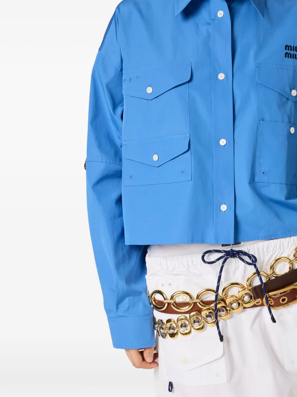 Miu Cropped shirt met geborduurd logo Blauw
