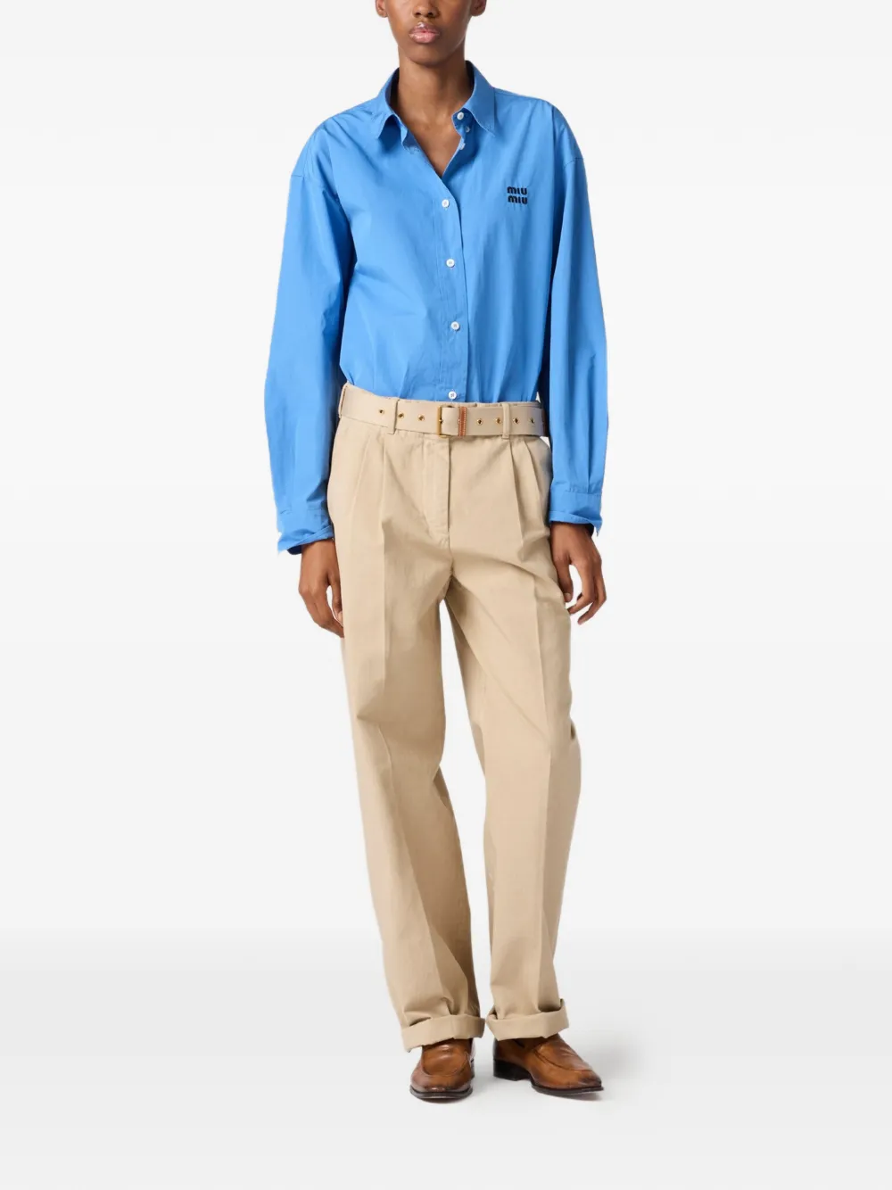 Miu Straight broek met logo-detail Beige
