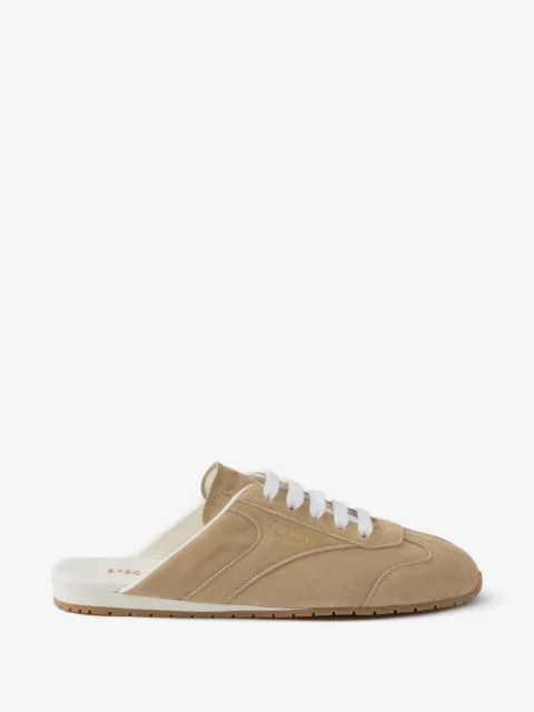 Prada lace-up suede mules