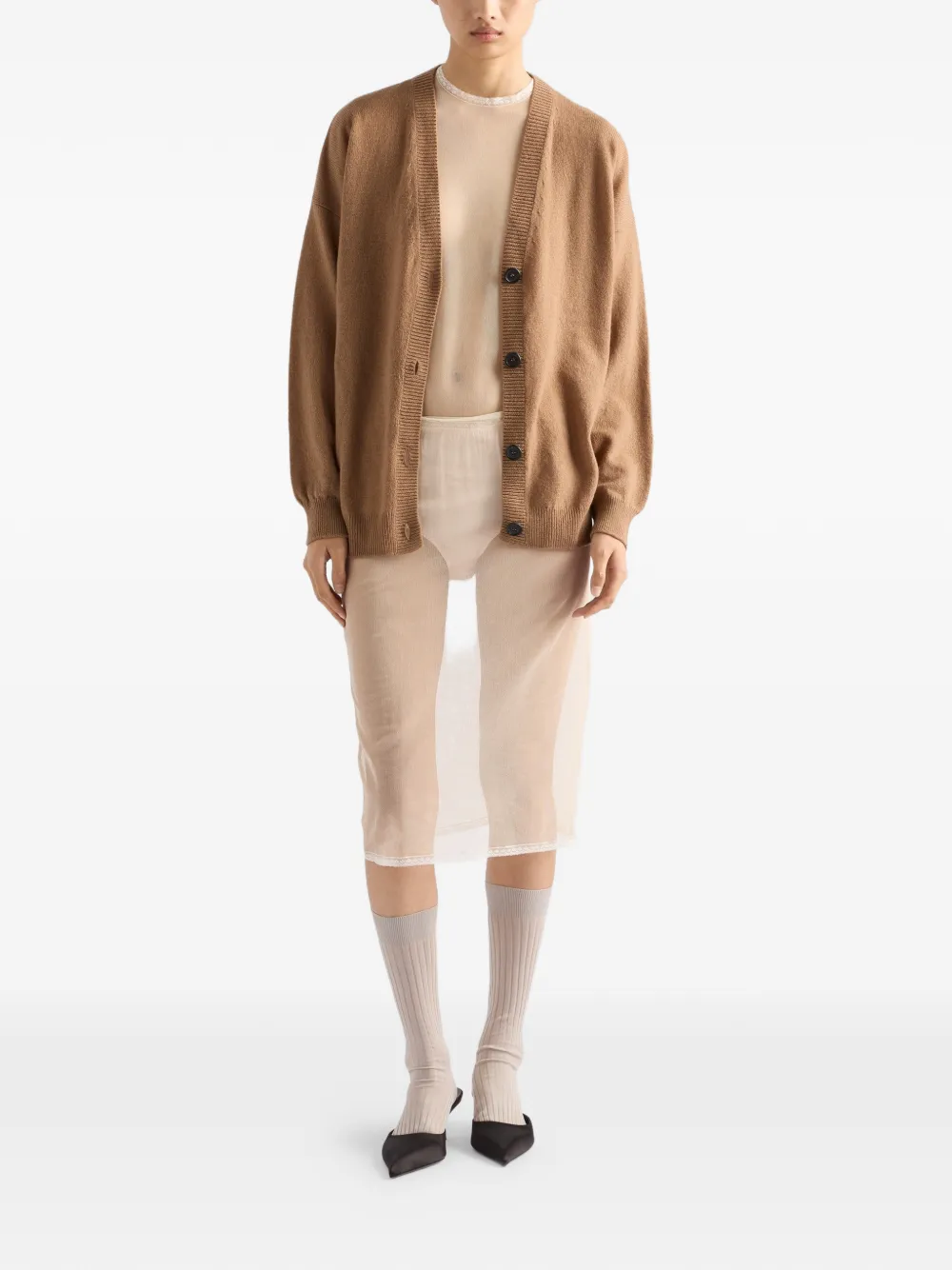 Prada Katoenen tulen midi-rok Beige