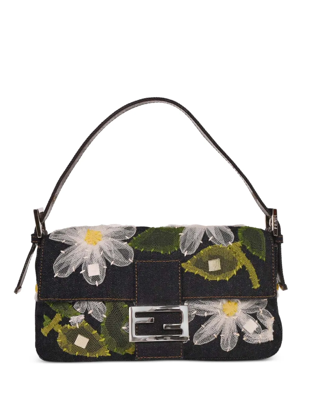 Fendi Pre-Owned 2000 denim floral baguette shoulder bag - Blu