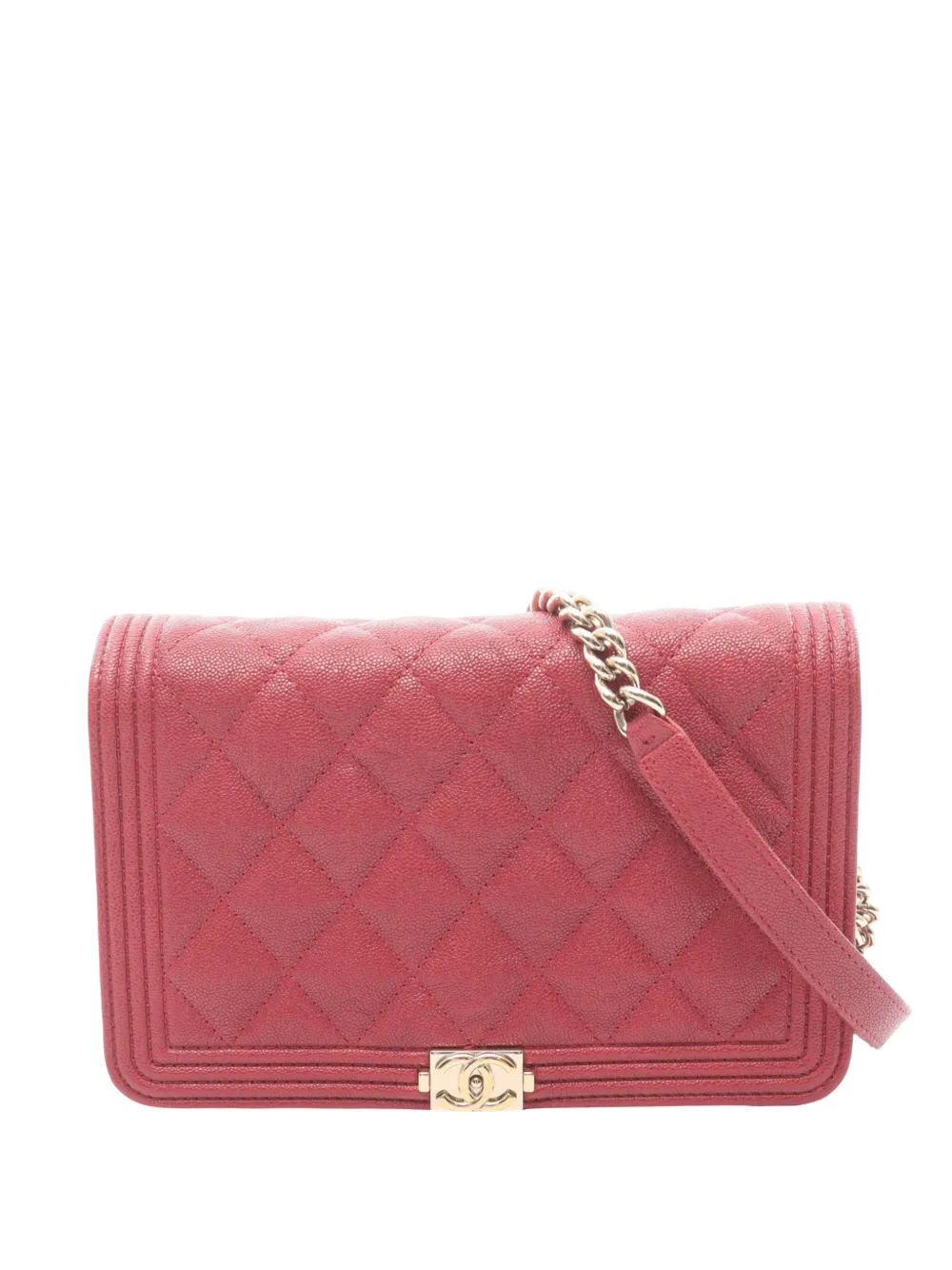 CHANEL Pre-Owned 2019 Quilted Caviar Boy Wallet on Chain crossbody bag - Rosso
