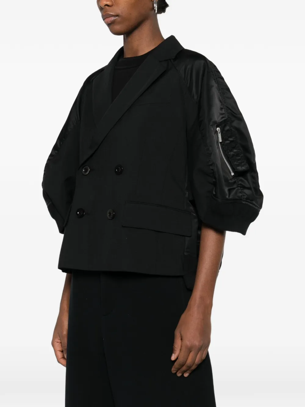  Sacai Double-breasted Panelled Blazer - Black 