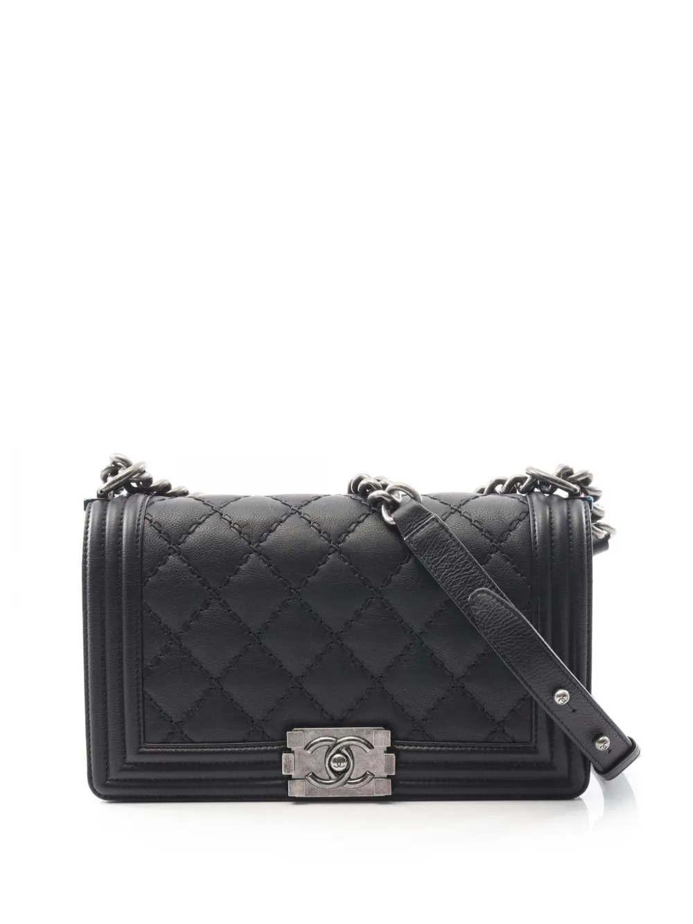 CHANEL Pre-Owned Borsa a spalla Boy media in pelle di vitello trapuntata con battente 2015-2016 - Nero
