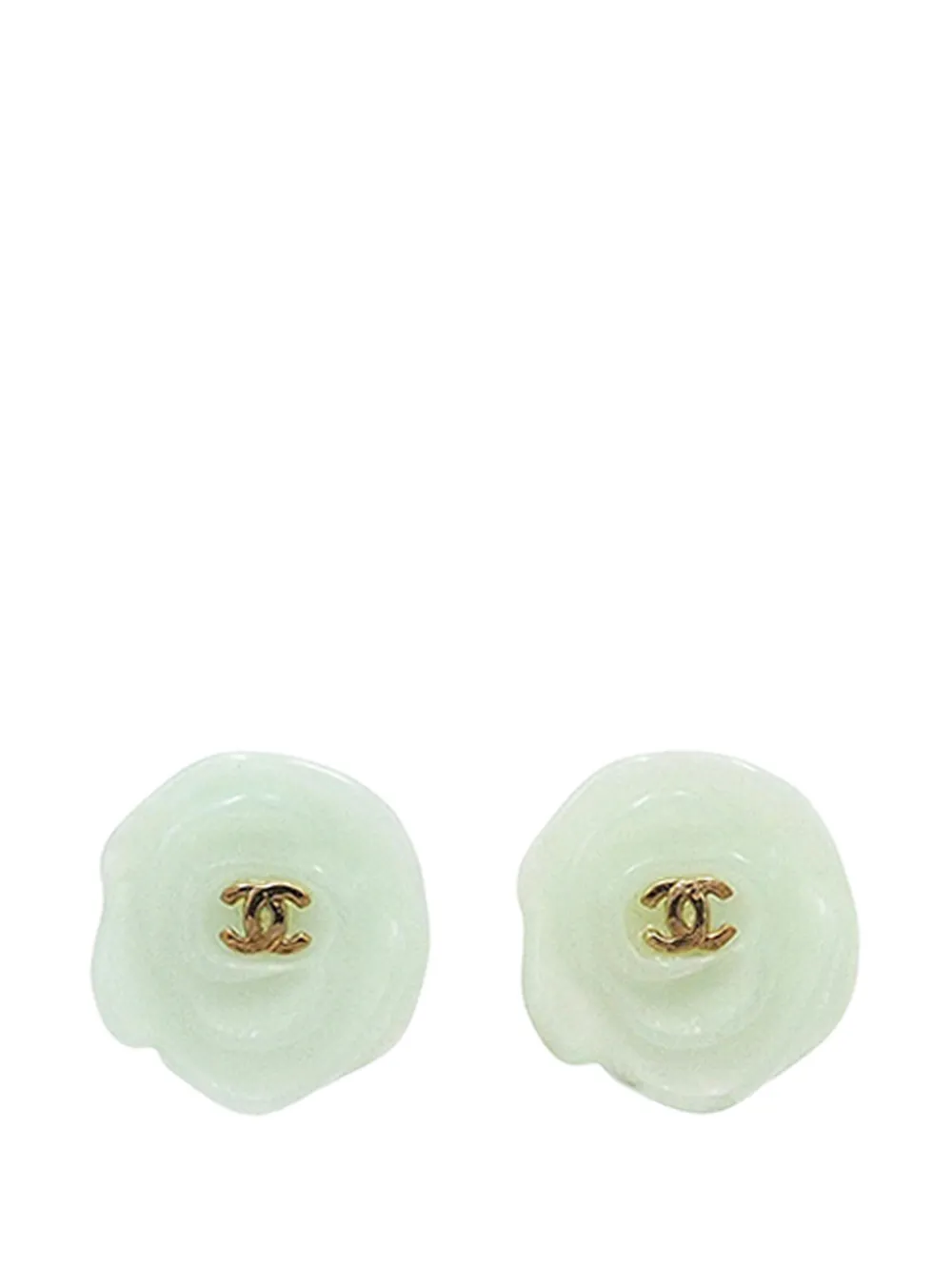 CHANEL Pre-Owned 2002 CC Resin Gold Plated Camellia Push Back Earrings costume earrings - Grün