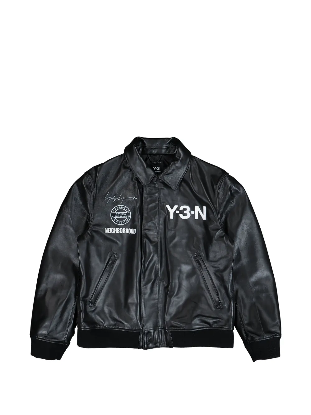Y-3 logo leather bomber jacket - Nero