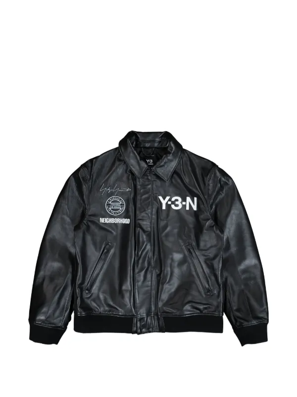 Y-3 Jaqueta Bomber De Couro Com Logo | Preto | FARFETCH BR