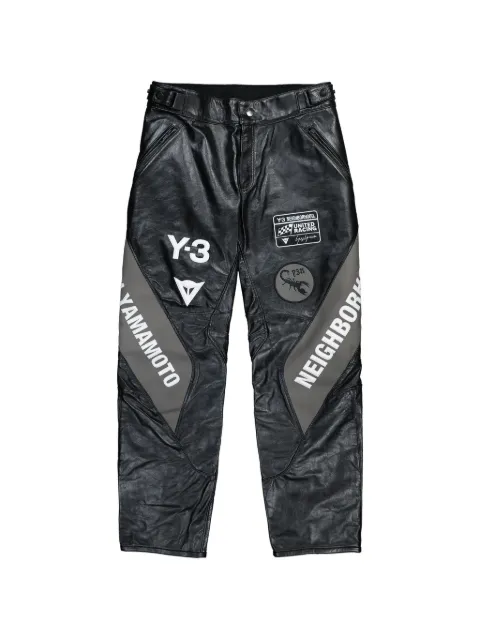 Y-3 racer logo leather trousers