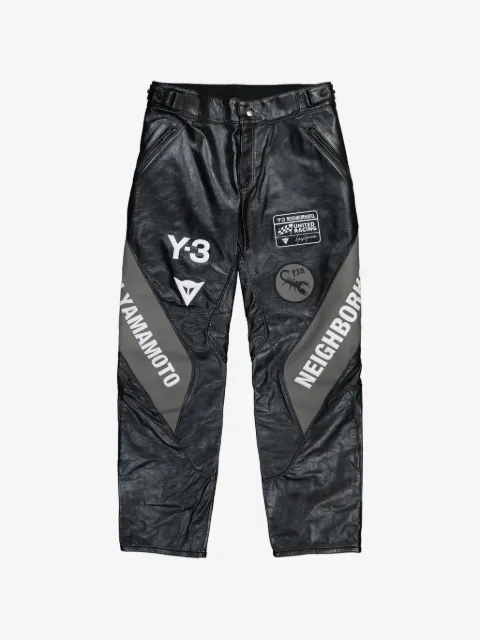 Y-3 racer logo leather trousers