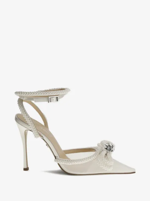 MACH & MACH pearl bow mesh heeled pumps