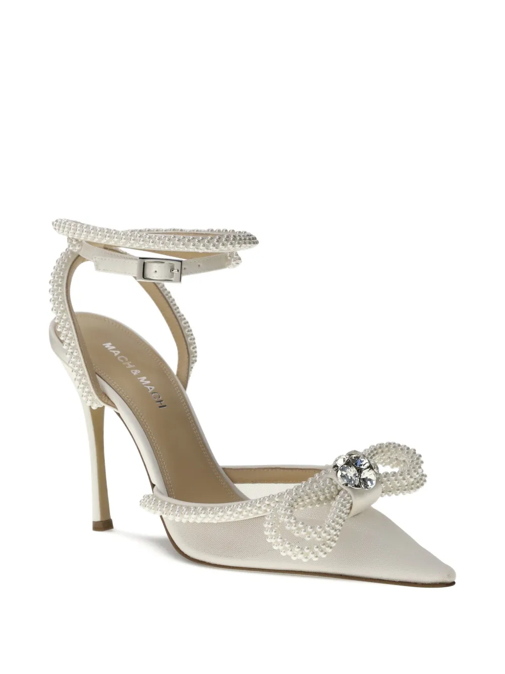 MACH & MACH Pearl Bow mesh pumps Wit