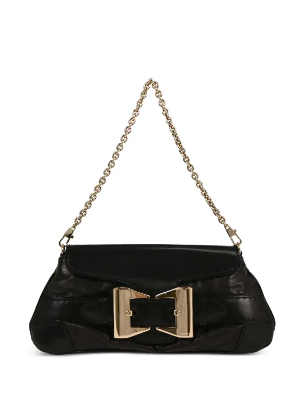 Gucci Pre-owned 1990s-2000s Queen Chain Leather Shoulder Bag in Black