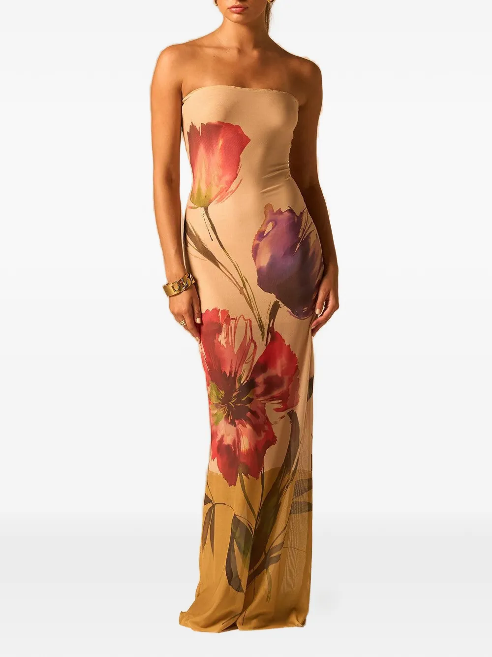JBQ Ofira floral-print maxi dress - Nude