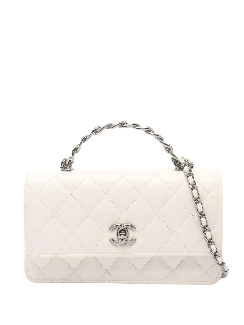 CHANEL Pre-Owned 2021-2025 CC Quilted Lambskin Top Handle Phone Case crossbody bag - White