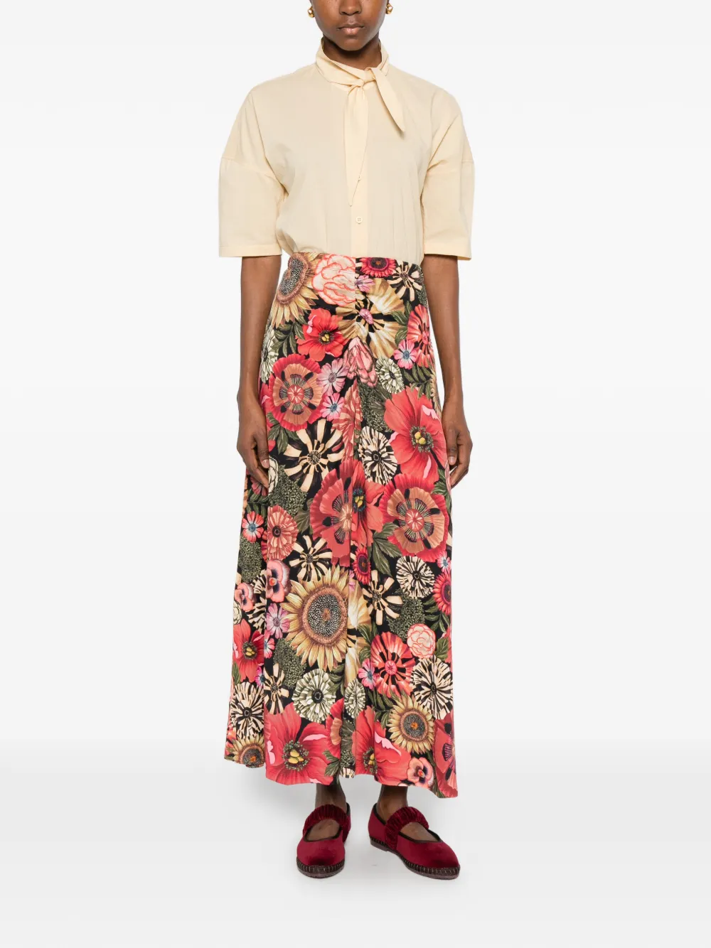  Farm Rio Flowershop Maxi Skirt - Red 