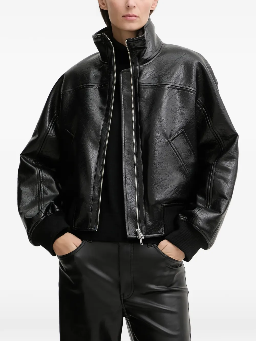 STAND STUDIO zip funnel-neck jacket - Nero