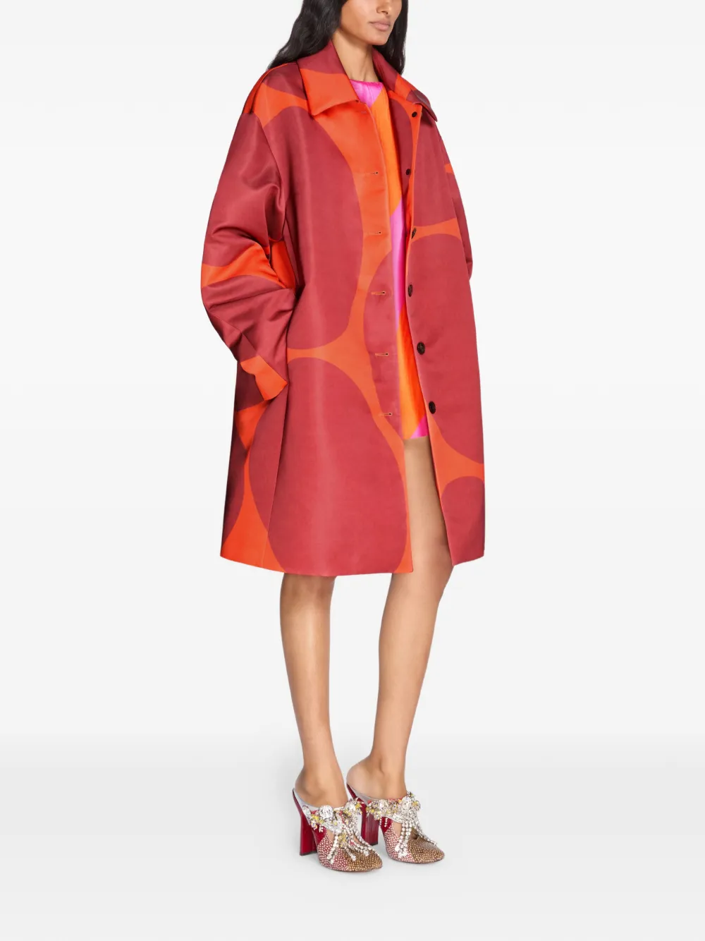  Dries Van Noten Printed A-line Oversized Coat - Red 