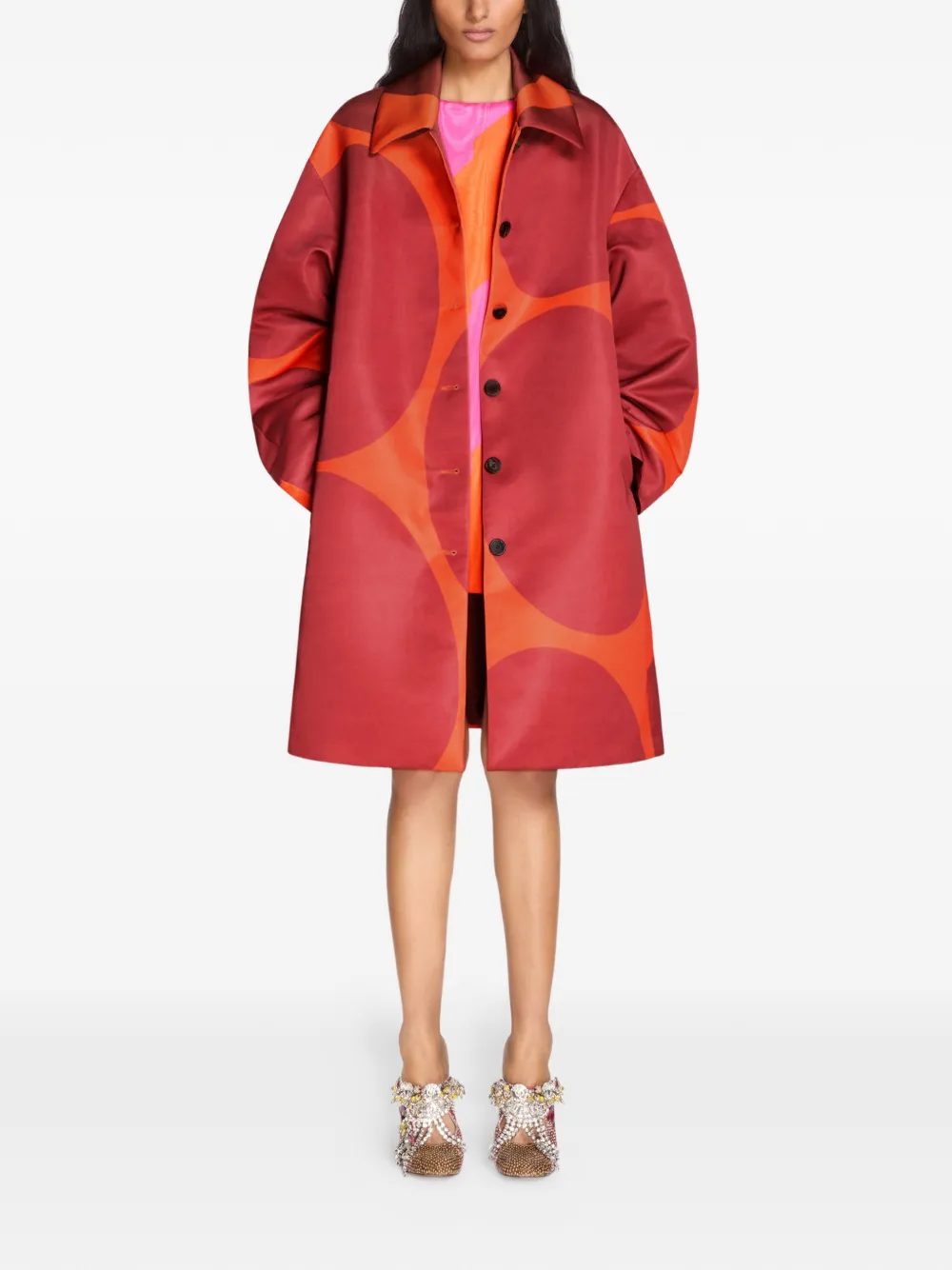  Dries Van Noten Printed A-line Oversized Coat - Red 