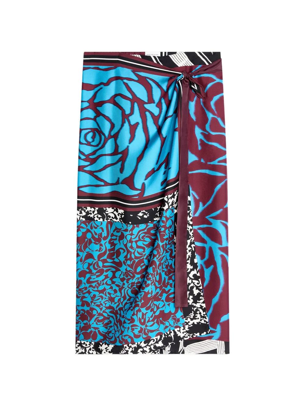DRIES VAN NOTEN wrap printed silk skirt - Blu
