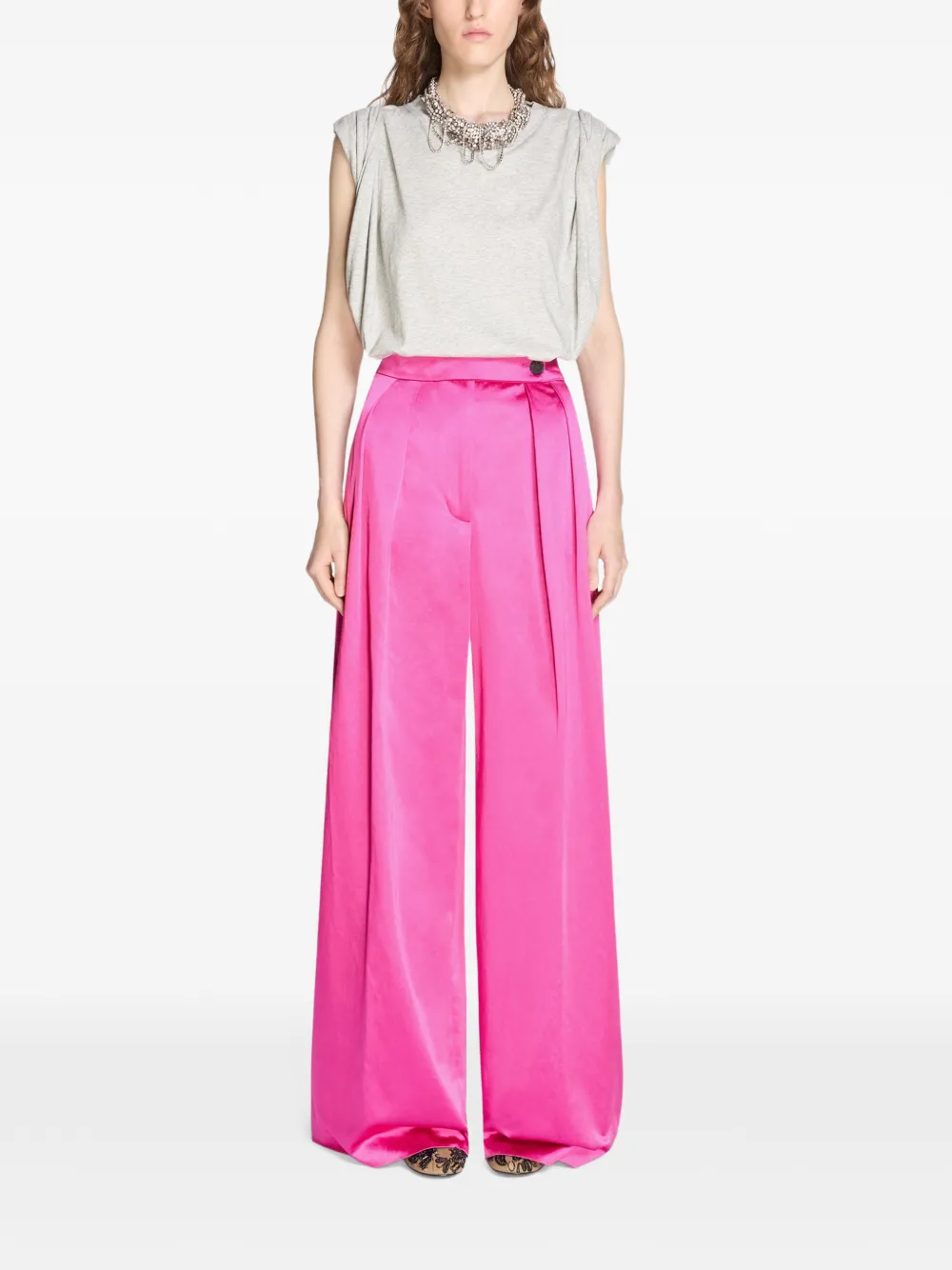  Dries Van Noten Button Pleated Wide Palazzo Pants - Pink 