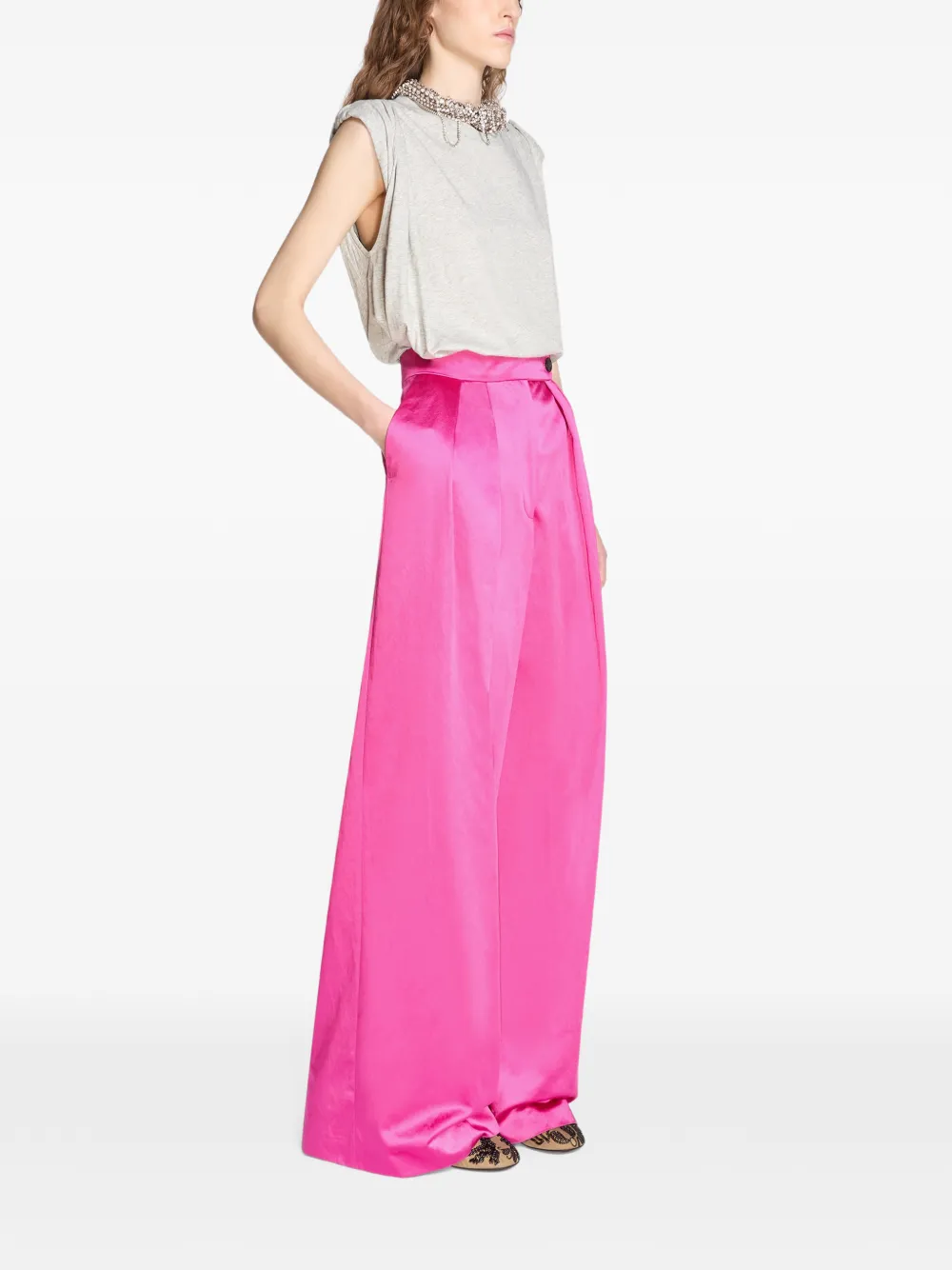  Dries Van Noten Button Pleated Wide Palazzo Pants - Pink 