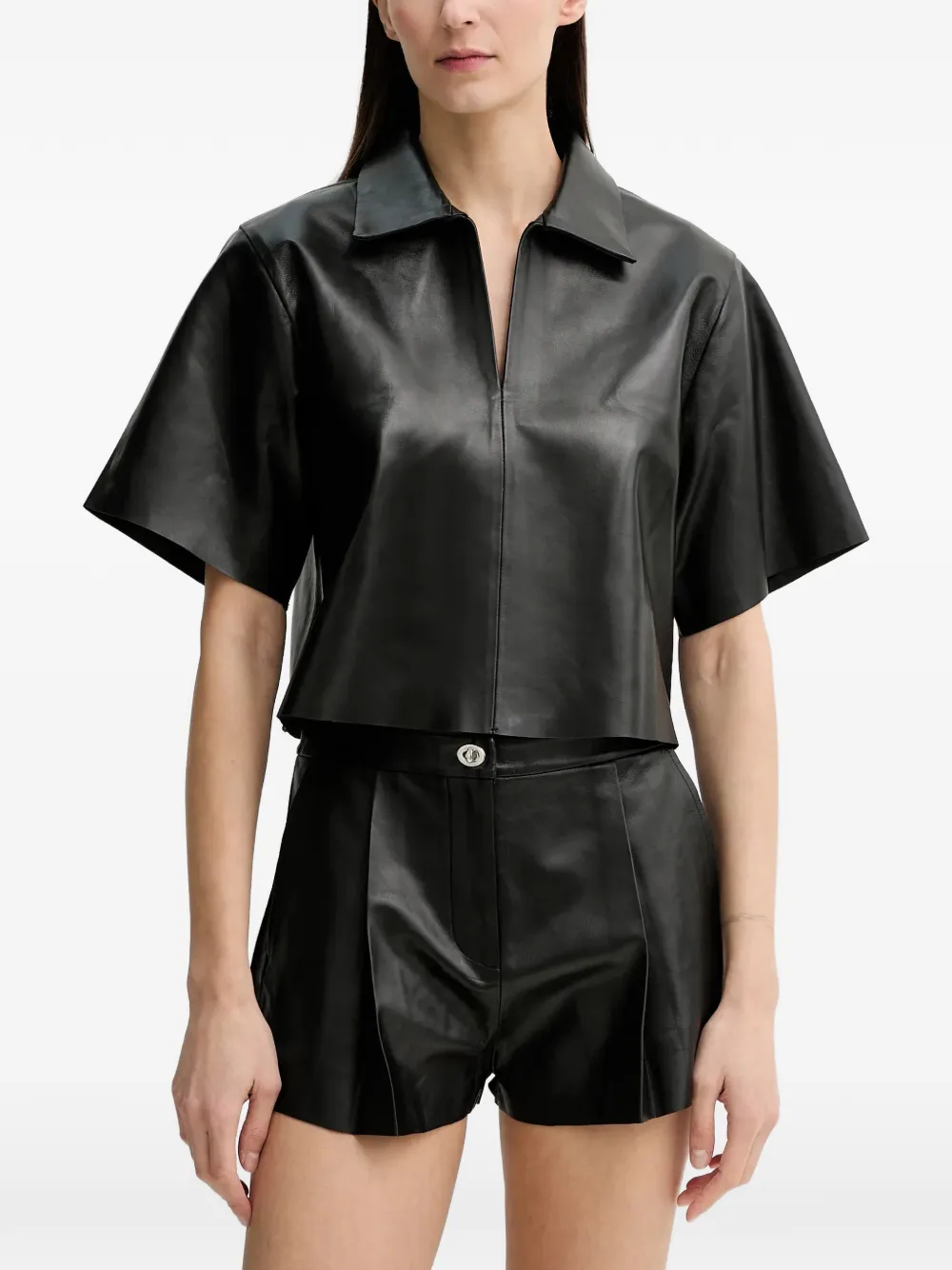 STAND STUDIO short-sleeve collared top - Nero