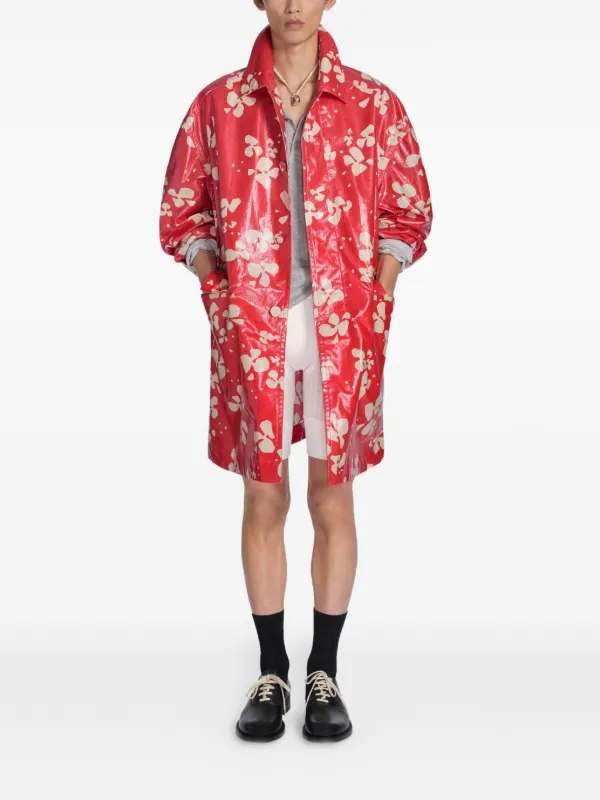DRIES VAN NOTEN Printed Coated Coat | Red | FARFETCH