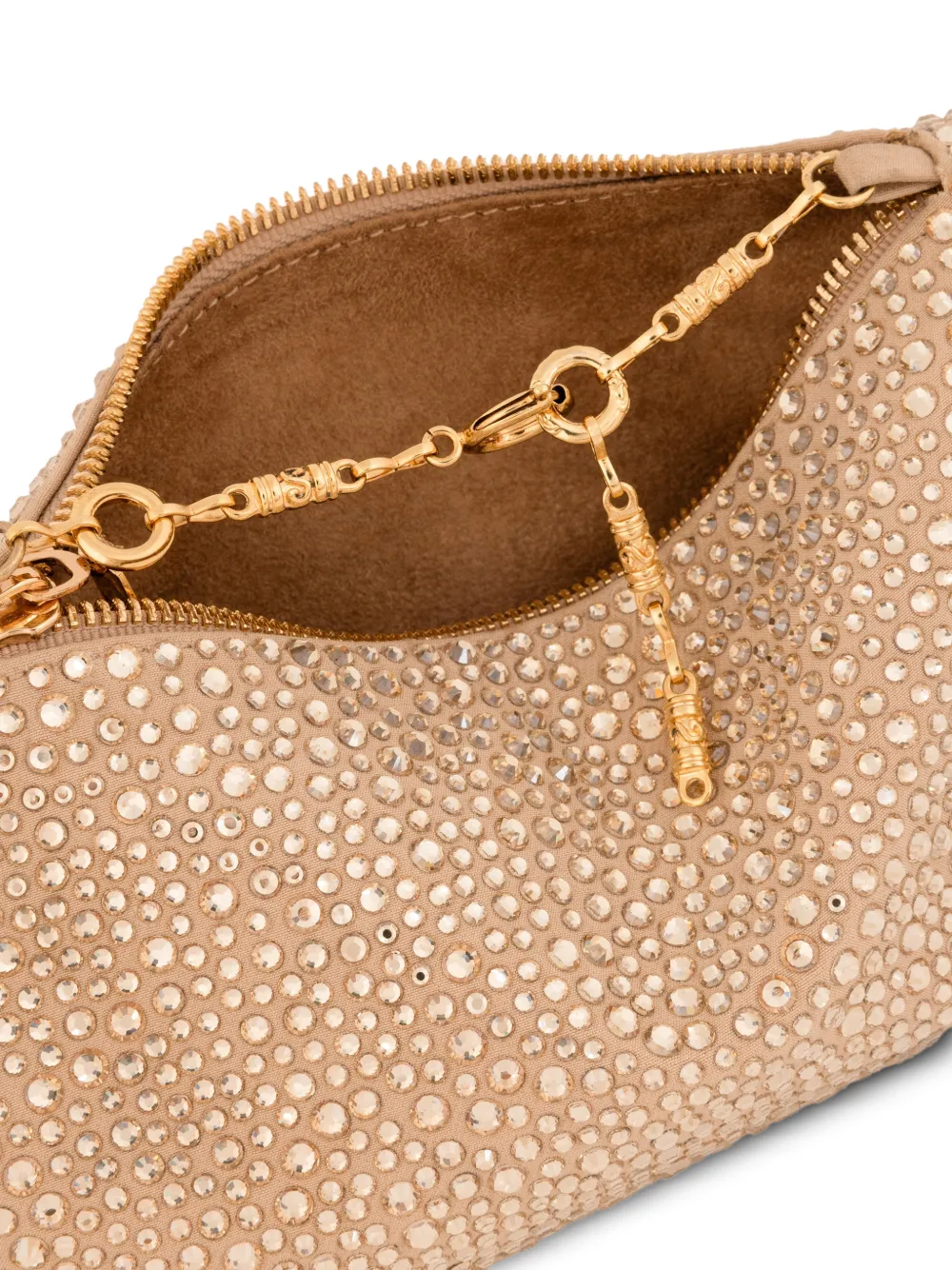 Gemy Maalouf Verstelbare clutch verfraaid met kristallen Beige