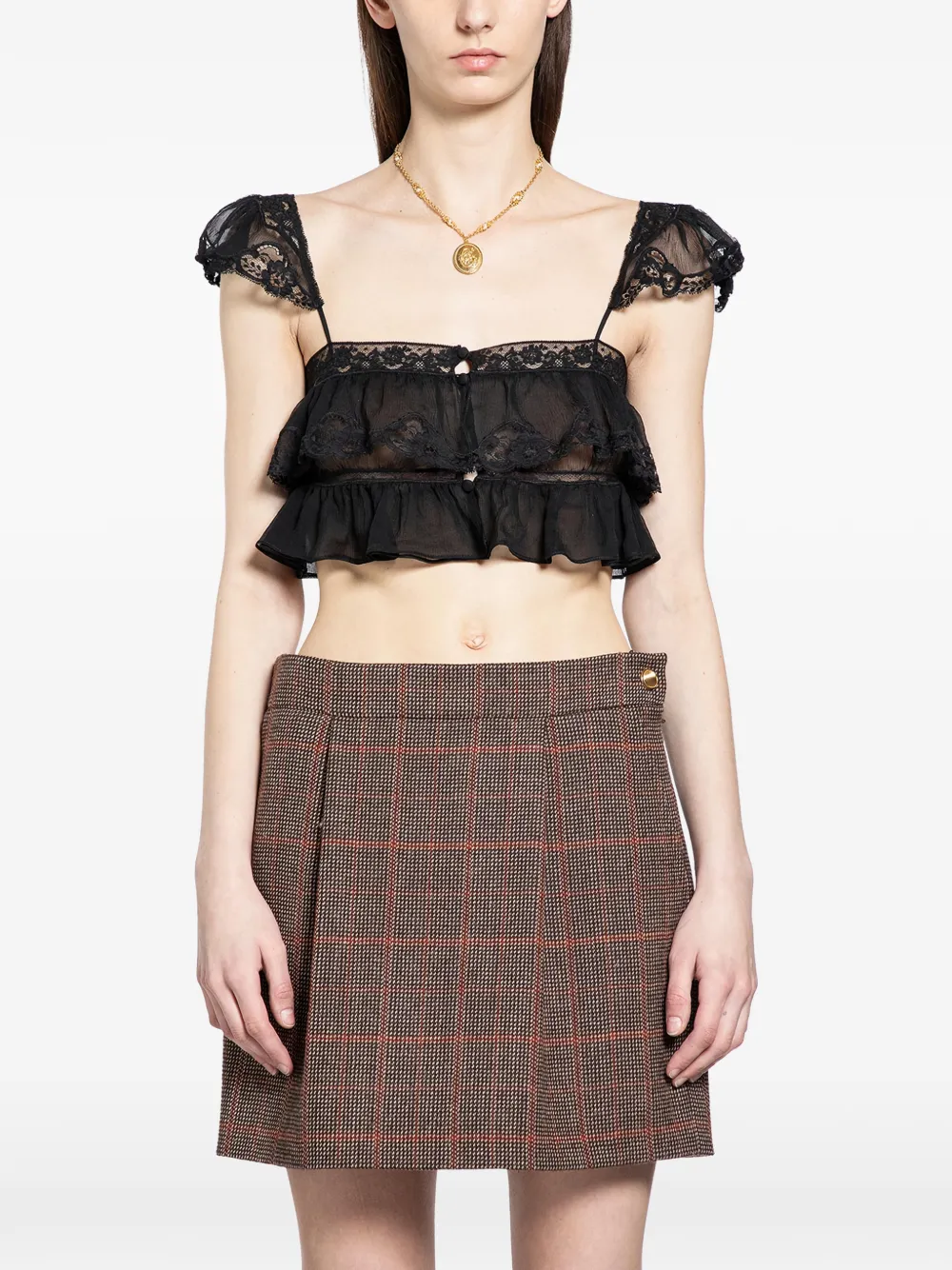 Chloé lace ruffled crop top - Nero