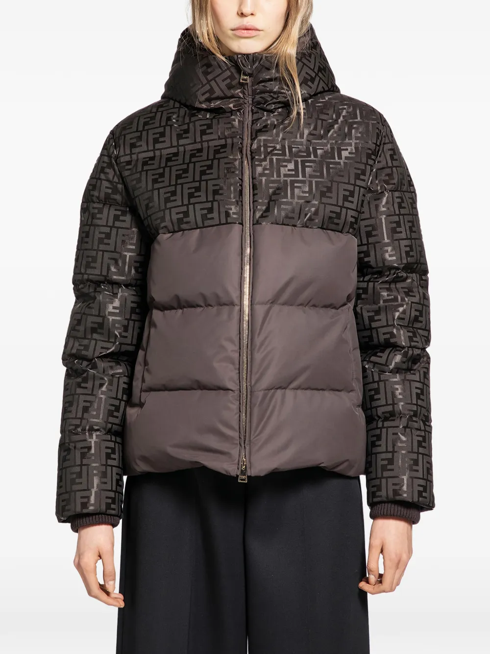 FENDI Brown FF down jacket - Marrone