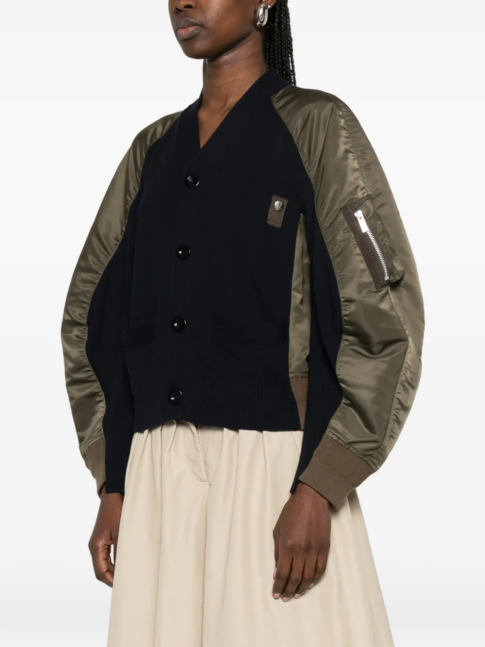  Sacai Panelled Buttoned Bomber Jacket - Blue 