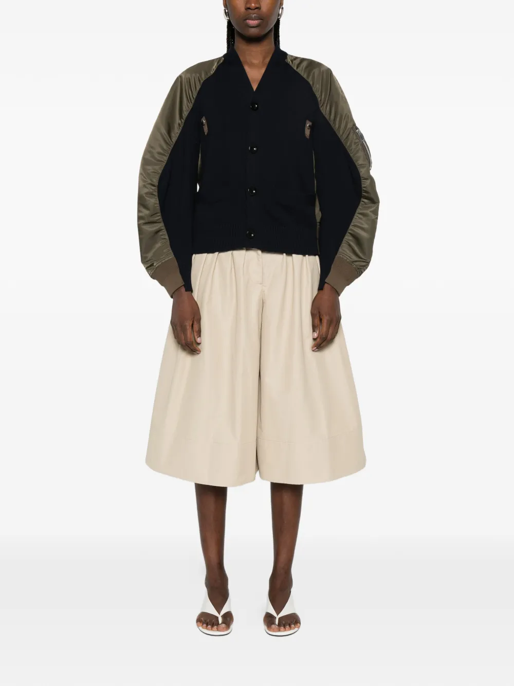  Sacai Panelled Buttoned Bomber Jacket - Blue 