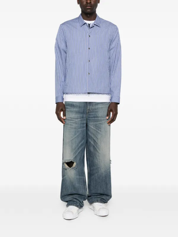 Sacai Striped Overshirt | Blue | FARFETCH