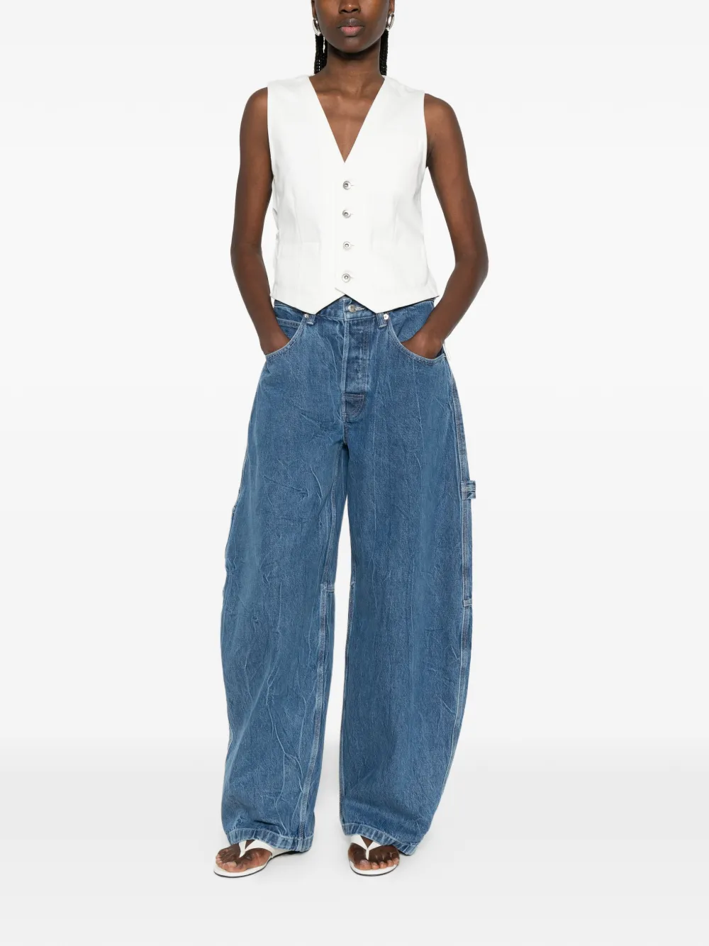  Sacai Buttoned Drawstring Waistcoat - White 