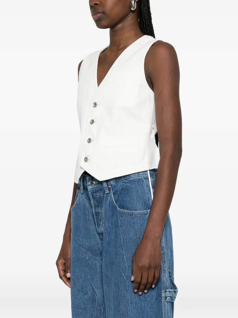  Sacai Buttoned Drawstring Waistcoat - White 