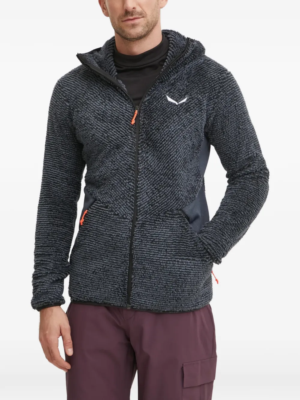 Salewa Fleece-textured Hooded Jacket In Gray