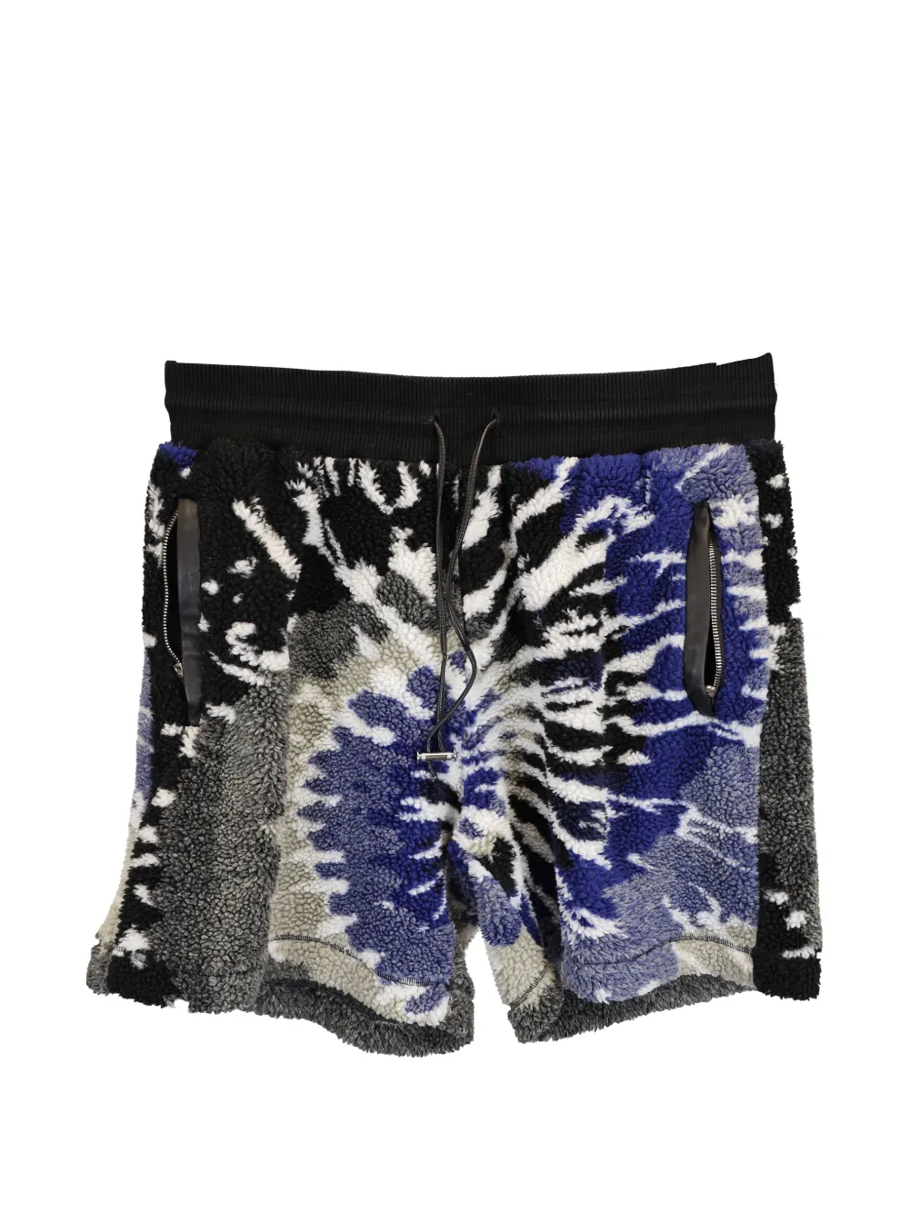 Pre-owned Amiri Tie-dyed Leather-trimmed Drawstring Shorts In Blue