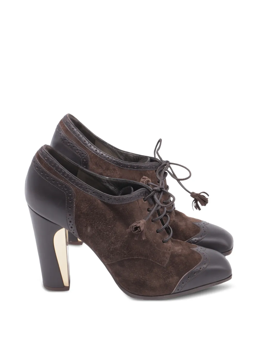 Ferragamo Pre-Owned lace-up brogue heeled pumps - Braun