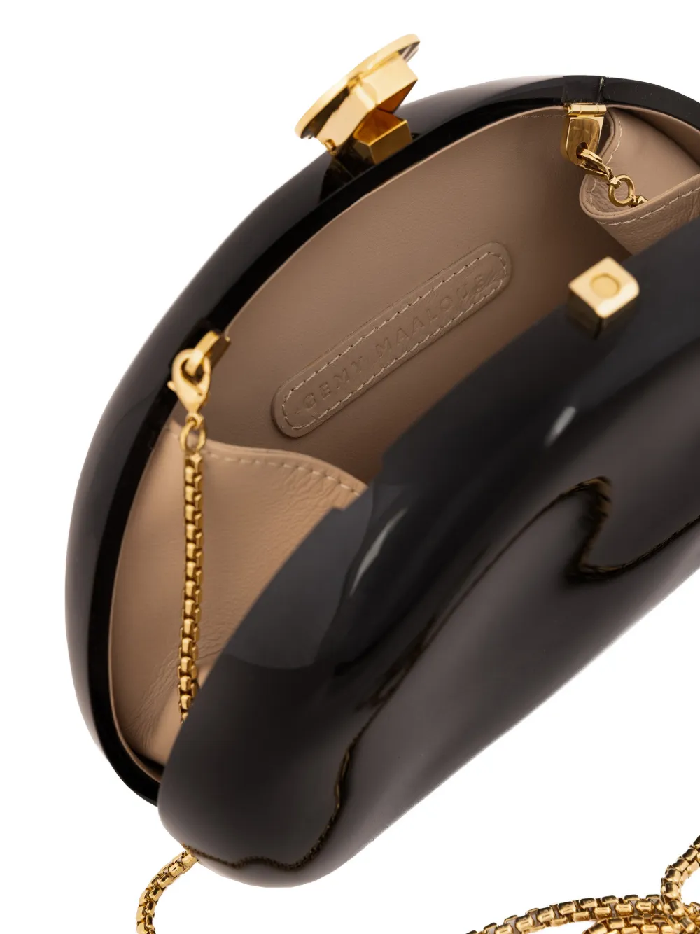 Gemy Maalouf Clutch met glanzend-effect en kettingband Zwart