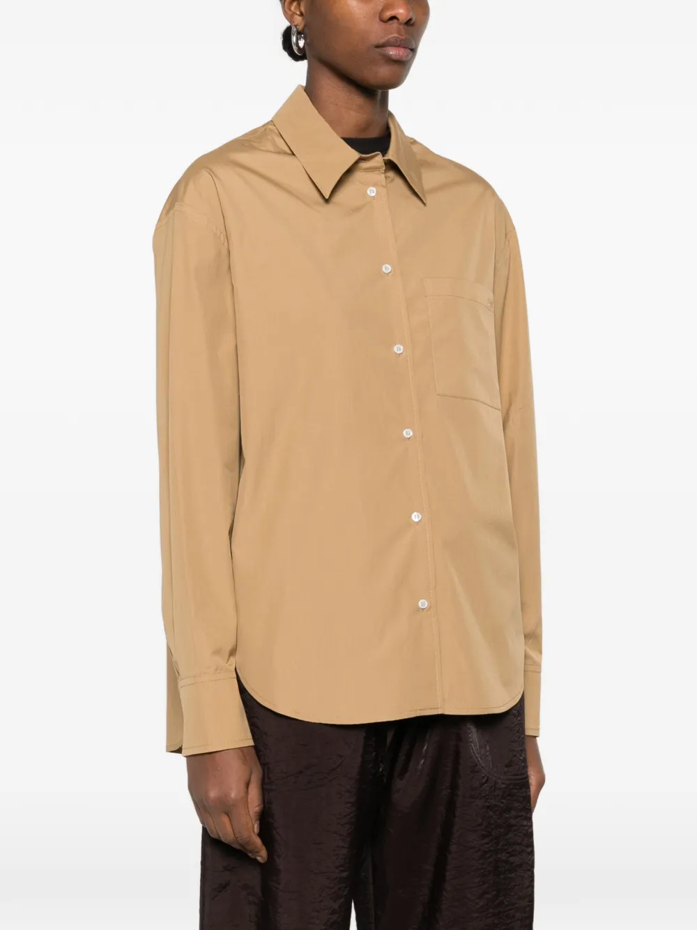 LouLou de Saison Blouse met gewelfde afwerking en zak Bruin