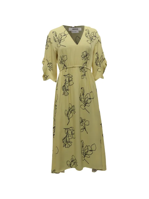 jason wu midi dress Jason Wu Collection Women's Watercolor Floral Pleated Chiffon Midi-Dress - Limoncello Multi