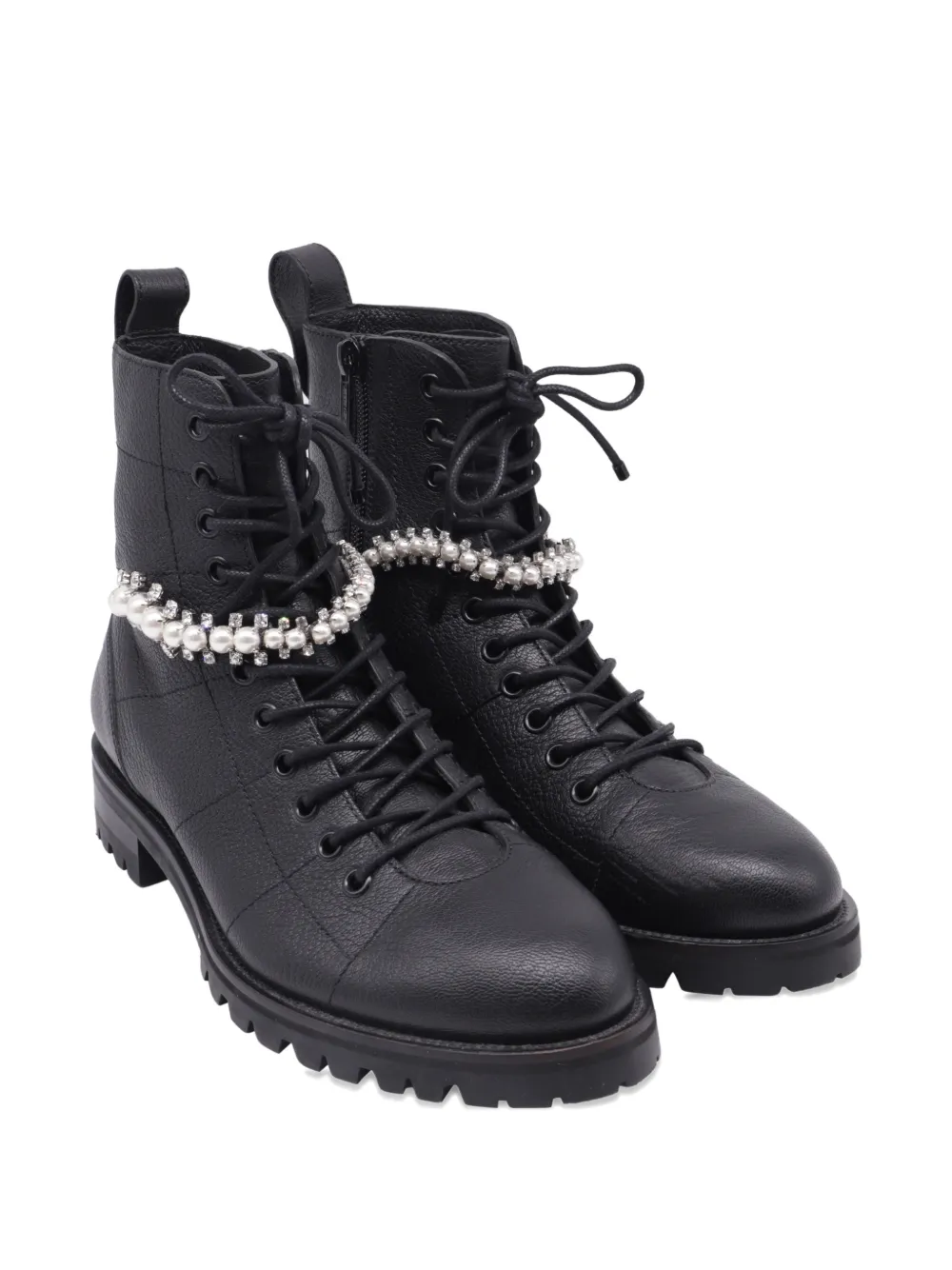 Jimmy Choo Pre-Owned crytal-embellished lace-up boots - Zwart