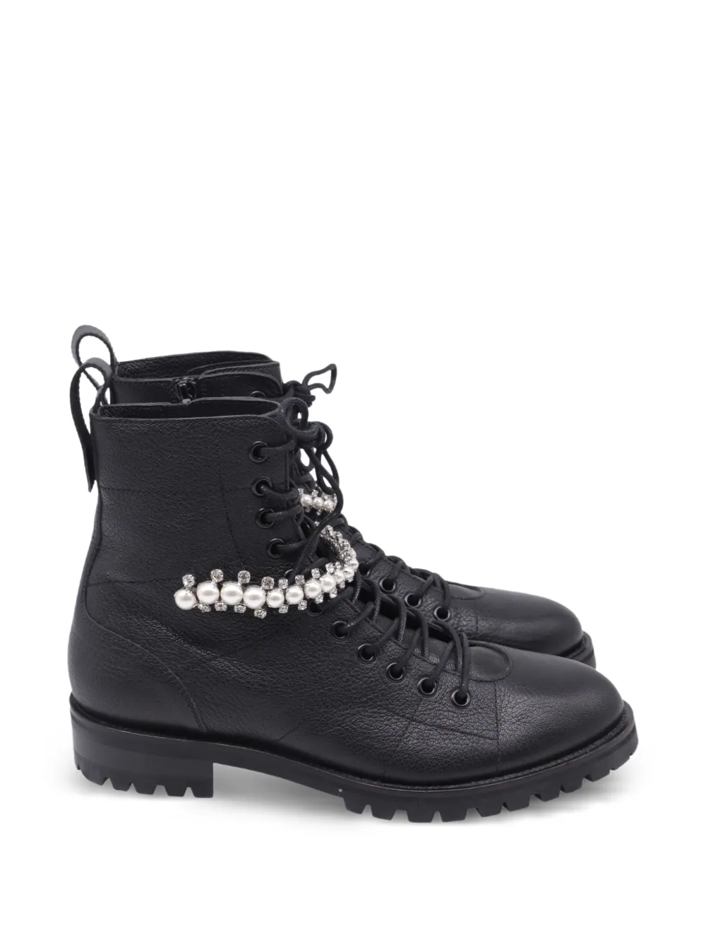 Jimmy Choo Pre-Owned crytal-embellished lace-up boots - Nero