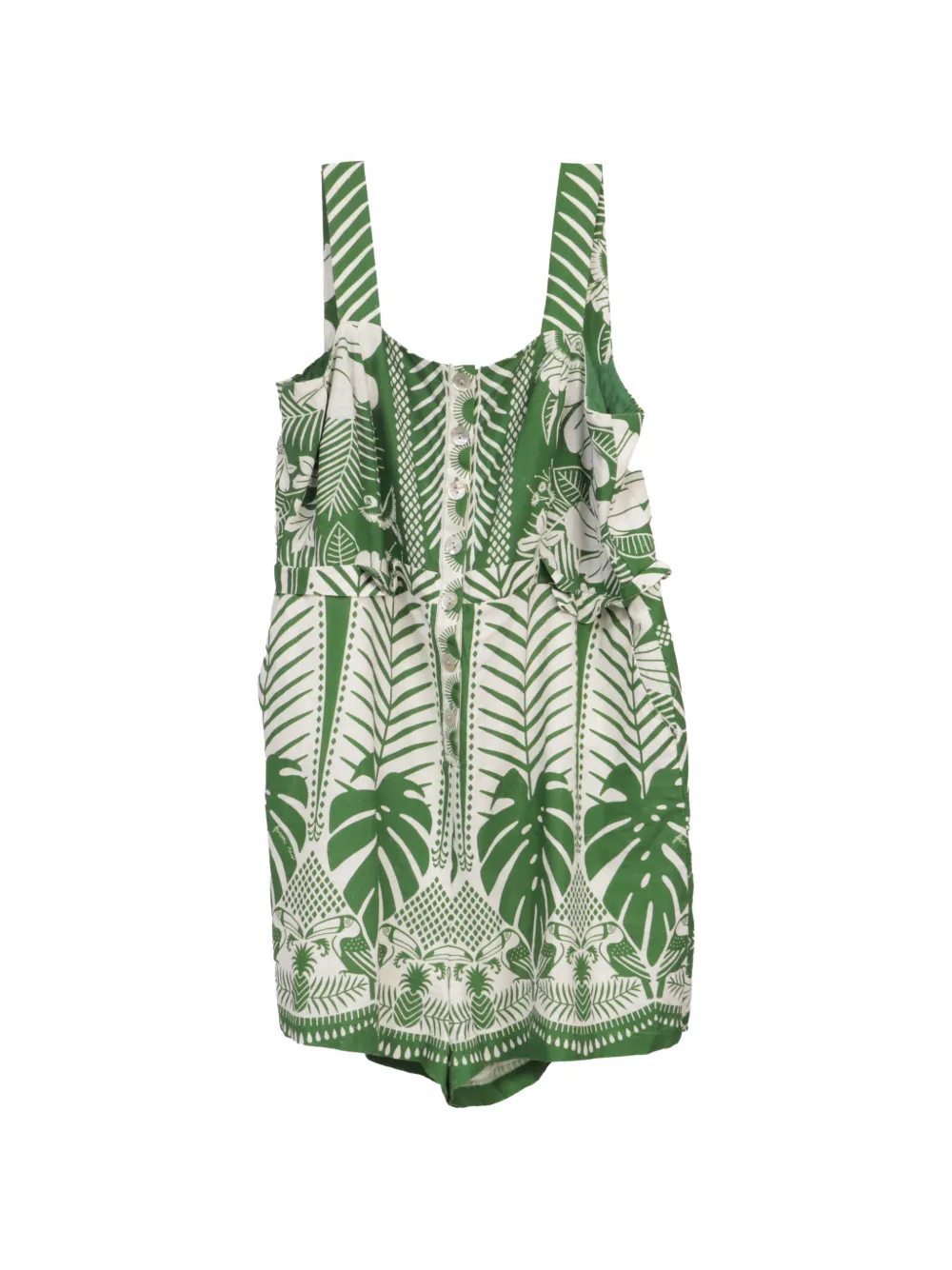FARM Rio Macaw print linen playsuit - Verde