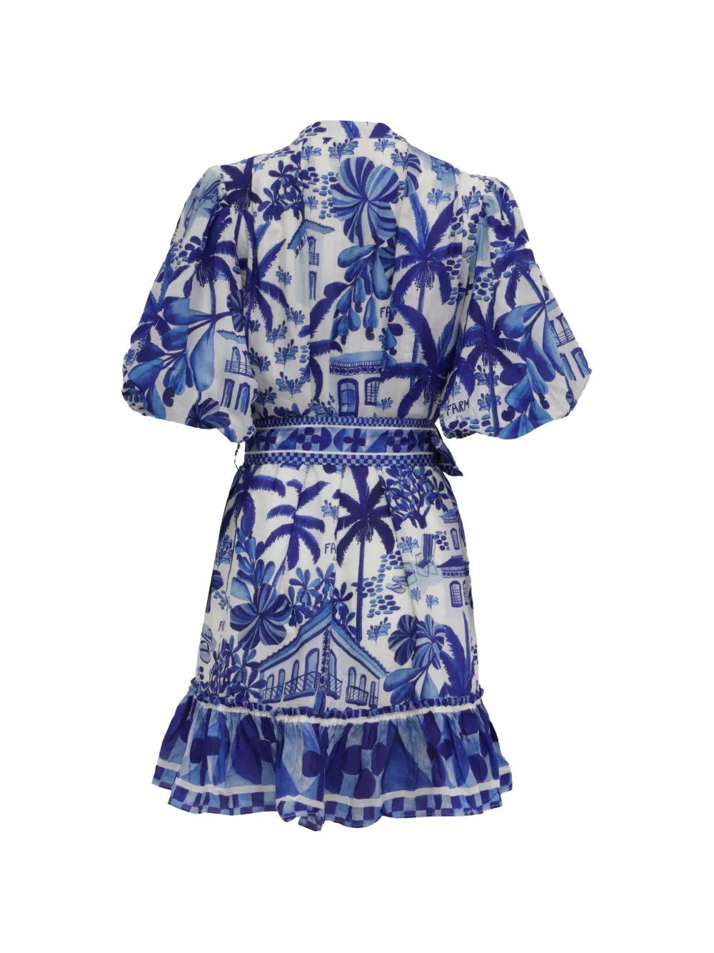 FARM Rio puffed-sleeve belted mini dress - Wit