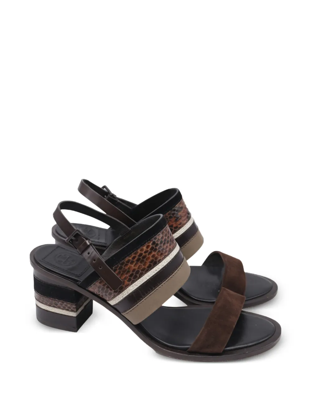 Tory Burch Edina suede-panel leather sandals - Braun