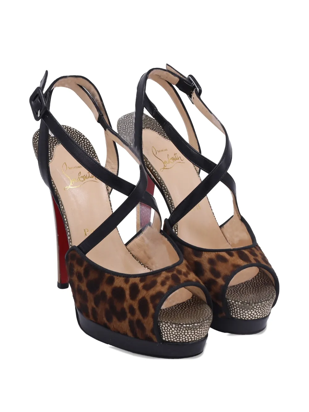 Christian Louboutin Pre-Owned 2019 animal-print crisscross sandals - Bruin
