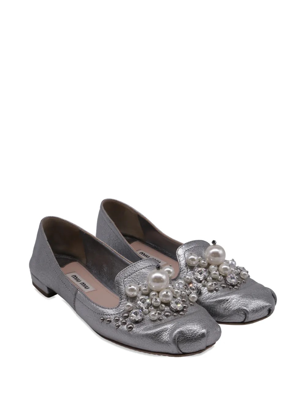 Miu Miu Pre-Owned embellished leather loafers - Zilver
