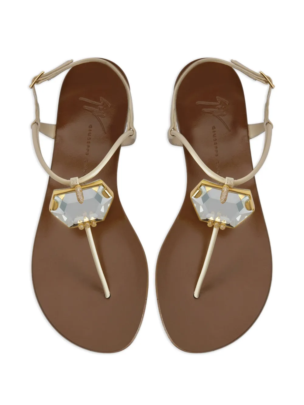 Giuseppe Zanotti Patrice sandalen met verstelbaar bandje en kristallen Beige