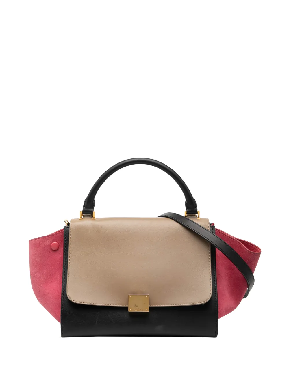 Celine Pre-Owned 2014 Small Tricolor Calfskin and Suede Trapeze satchel - Nero